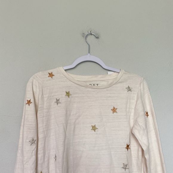LOFT Shimmer Star Cream Sweatshirt Embroidered Star Metallic Holiday Sz XS NWT - Picture 4 of 8